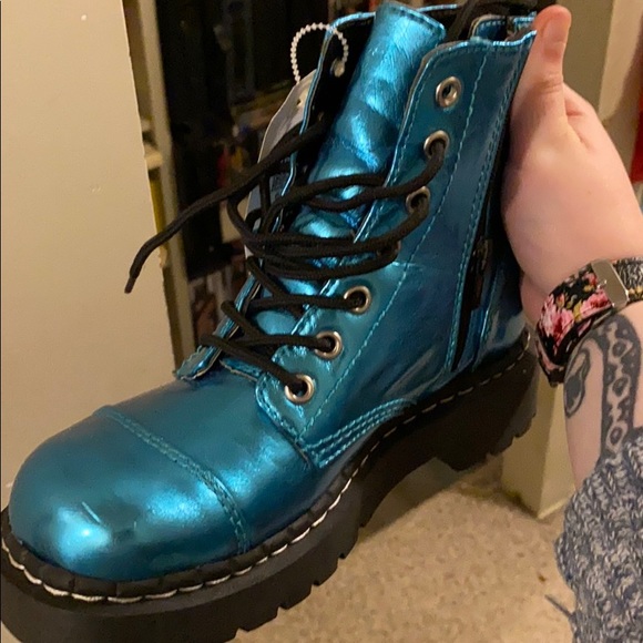 Metallic Blue Combat Boots - Picture 4 of 5